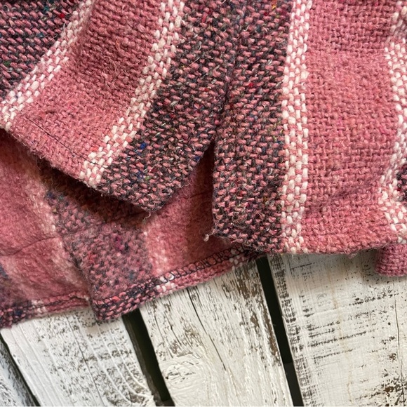 Boho Blanket Poncho Womens Medium Pink Mexico Pullover Hoodie Grunge Surfer Top - Picture 9 of 10